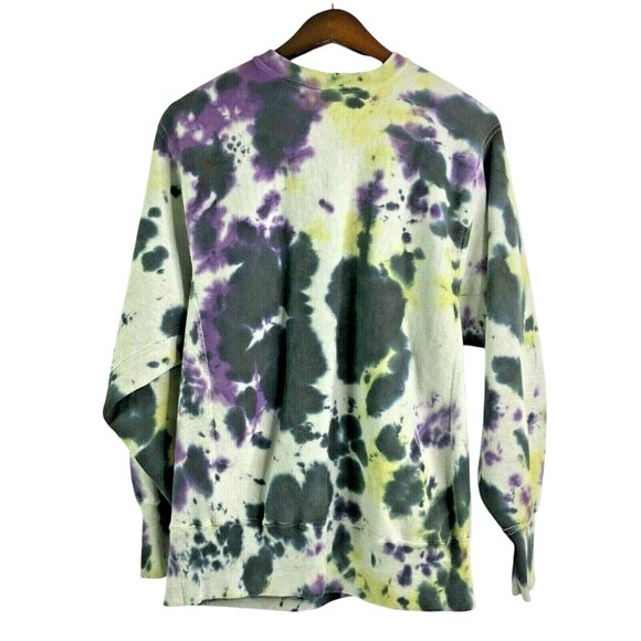 Vintage Champion Michigan Sweatshirt Large Reverse Weave Tie Dye V Neck Purple - Picture 2 of 6